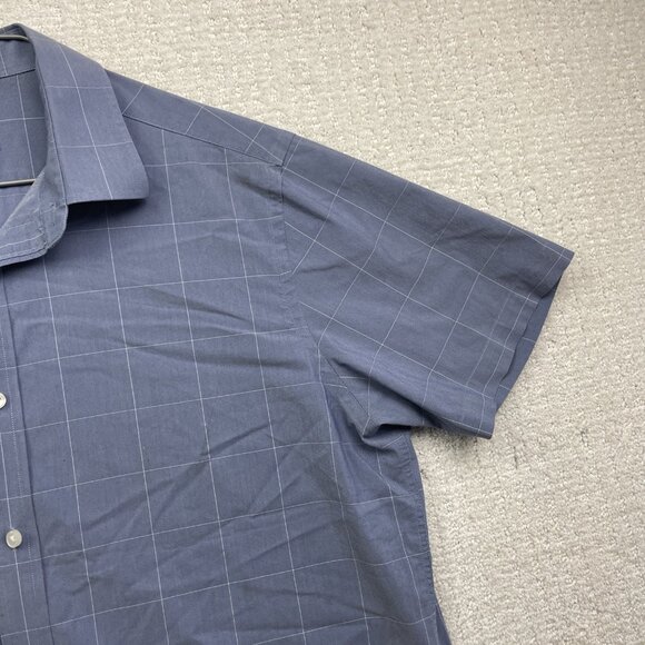 Lucky Brand Tailored Fit Blue Check Short Sleeve Button Shirt Mens Sz L 16/16.5 - Picture 4 of 16